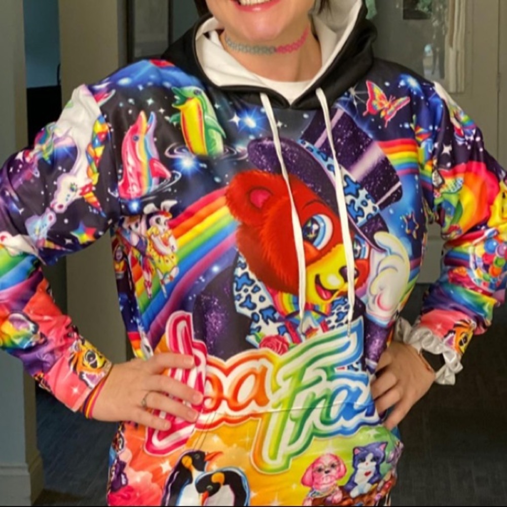 Lisa Frank 90's Bear Rainbow Rave Festival Hoodie - Picture 2 of 8
